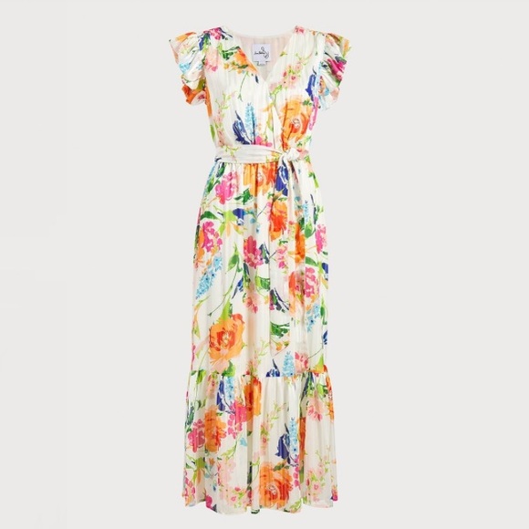 NWT Sam Edelman V-Neck Floral Midi Dress in White/Multi - Picture 5 of 9